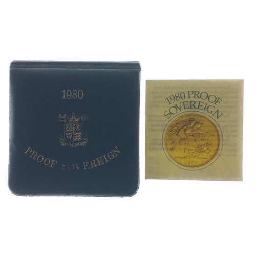 11 - INVESTMENT BUY! A 1980 GOLD PROOF QUEEN ELIZABETH II FULL SOVEREIGN MINT 7.988g/0.257 Troy Ounce wit... 