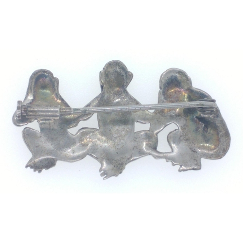 50 - 'GREAT FUN! Hear no evil, Speak no evil See no evil Marcasite brooch#51