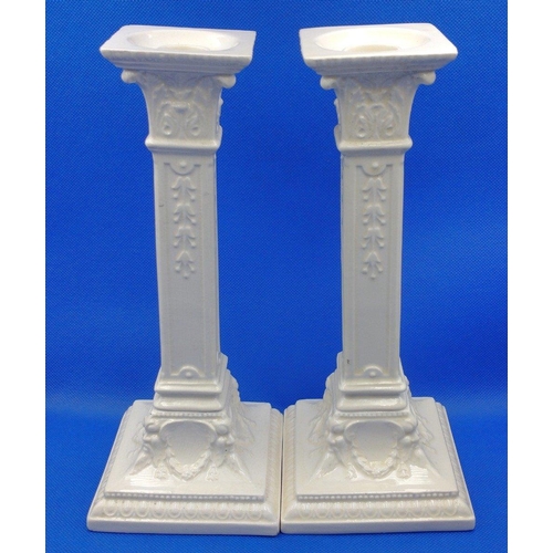 115 - A pair of HANDSOME QUALITY VINTAGE CERAMIC candle sticks in neo-classical style and interestingly ea... 