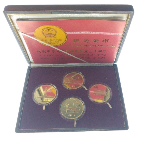 13 - China 30th Anniversary (1949-1979) Commemorative Gold Coins Set x 4 coins-within original presentati... 