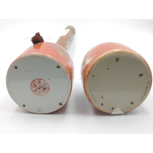 152 - AN OPIUM LOT! ANTIQUE CHINESE HUNG YUEN two opium pipe bowls, all glazed stoneware with an orange ba... 