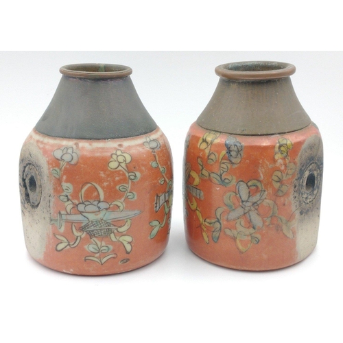 153 - AN OPIUM LOT! ANTIQUE CHINESE HUNG YUEN two opium pipe bowls, both glazed stoneware with an orange b... 