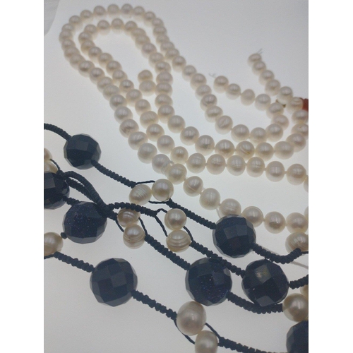 30 - Mixed bag to include 80cm string of pearls [no clasp] a second necklace with blue stones and pearls ... 