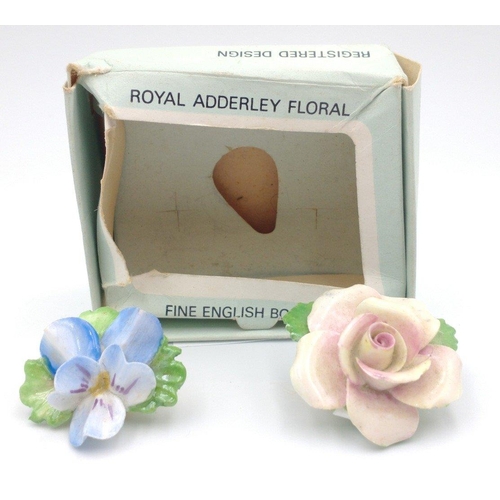 32 - Three ROYAL ADDERLEY FLORAL brooches with a box.#37