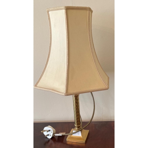 355 - HEAVY brass electric table lamp with shade#387