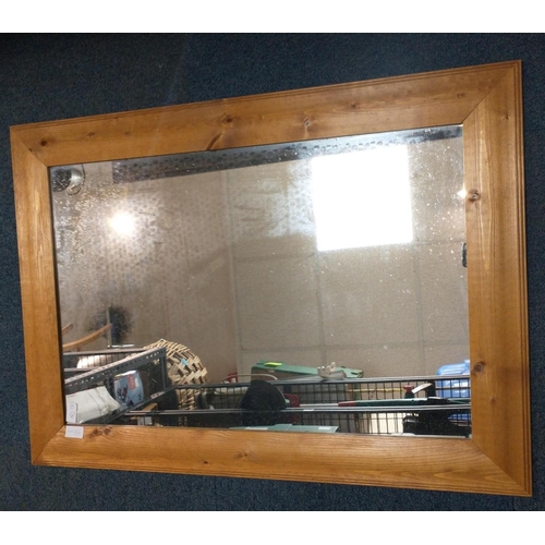 359B - LARGE PINE FRAMED MIRROR, 92 x 68cm approx#393