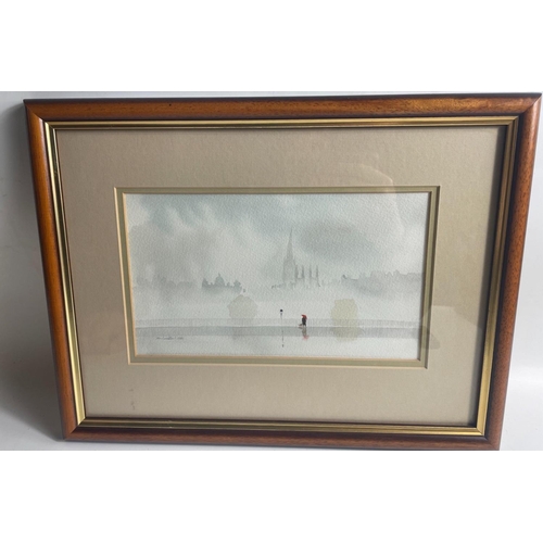 367 - An ORIGINAL WATERCOLOUR by KEN LOCHHEAD, 'Edinburgh Rain' from 1988. Frame size 40 x 30cm#409