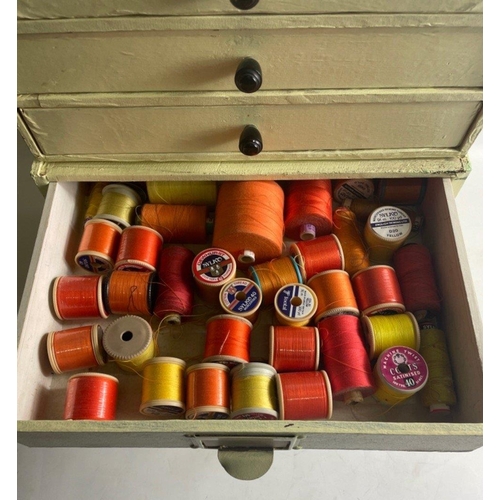 394 - Two table-top hand-painted sets of drawers full of sewing thread, each drawer with a different 'colo... 