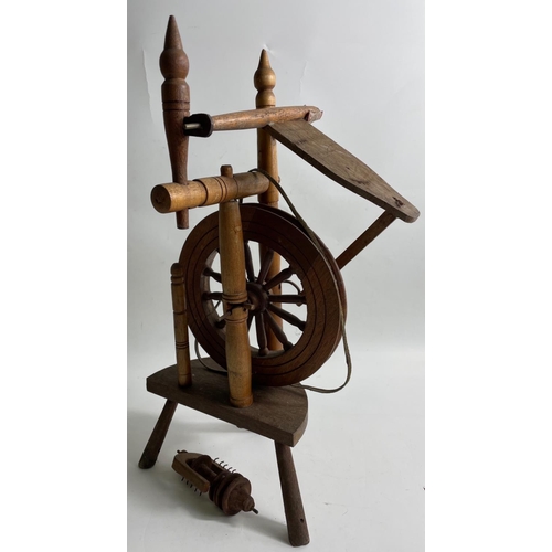 396 - MINIATURE WOODEN SPINNING WHEEL, stands approx 45cm high#441