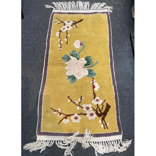 400 - Chinese RUNNER approx 60 x 120cm, cherry blossom on a yellow background.#445