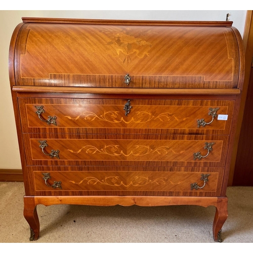 421 - SUPER QUALITY!! AN EXQUISITE inlaid roll-top dresser with 3 drawers and 3 internal compartments with... 