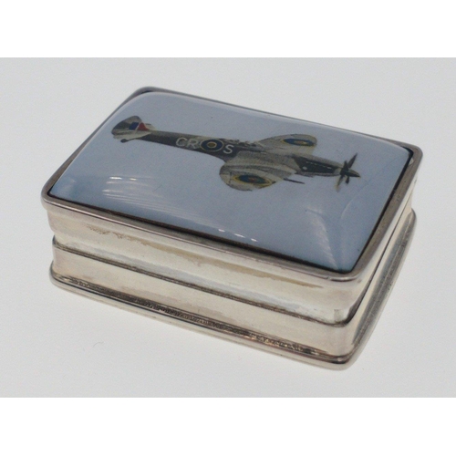 43 - 925 Stamped Oblong Enamelled box, depicting a Spitfire Plane.#52