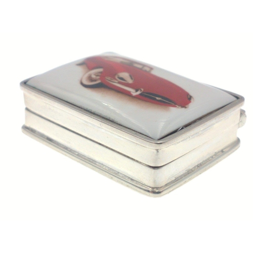 46 - 925 Stamped Silver Oblong Enamel box depicting a Red E Type Jag.#55