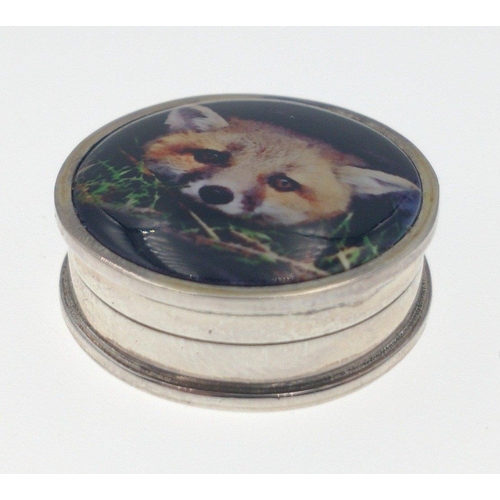 48 - 925 Stamped small enamel lid box with a Black fox pictured#57