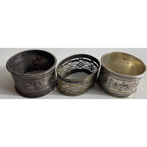 48A - VINTAGE COLLECTION! Three HALLMARKED NAPKIN RINGS gross weight 71g plus a collection of SILVER PLATE... 