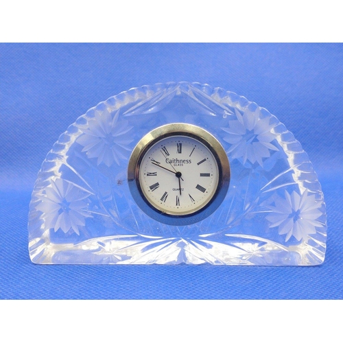 51 - CAITHNESS GLASS, delightful wee clock (approx 7cm) with etched design of flowers.#62