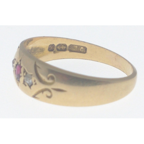 1 - 625 stamped 15 carat yellow gold dress ring with small garnets and seed pearls inset weight 2.02g ri... 