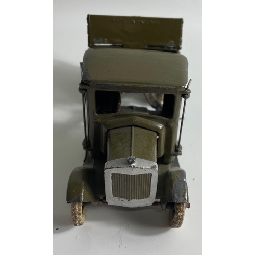 104 - QUITE RARE! Vintage Britains DIECAST ARMY LORRY 4 WHEEL TIPPER  with drop back tail gate and driver.... 