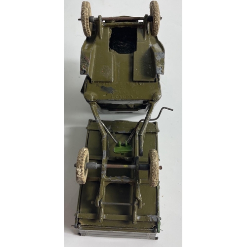 104 - QUITE RARE! Vintage Britains DIECAST ARMY LORRY 4 WHEEL TIPPER  with drop back tail gate and driver.... 