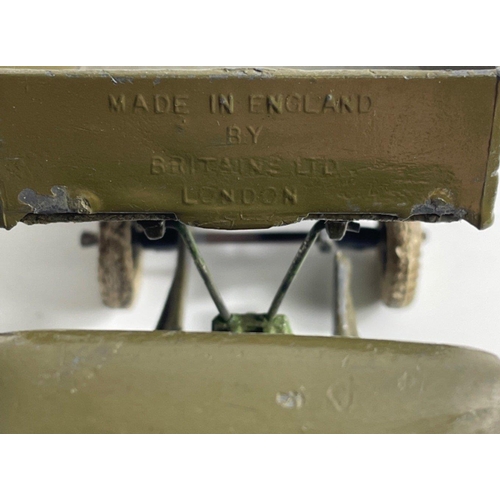 104 - QUITE RARE! Vintage Britains DIECAST ARMY LORRY 4 WHEEL TIPPER  with drop back tail gate and driver.... 