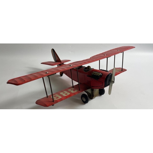 114 - RARE!!! Vintage 1950s S&E Made in Japan Tin Friction Toy Curtiss Jenny Trainer MILITARY BI-PLANE in ... 