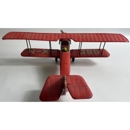 114 - RARE!!! Vintage 1950s S&E Made in Japan Tin Friction Toy Curtiss Jenny Trainer MILITARY BI-PLANE in ... 