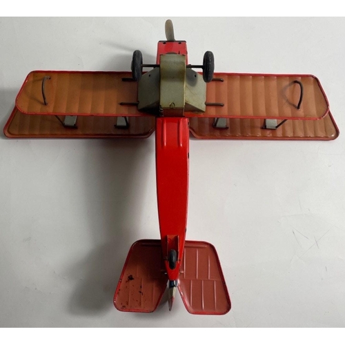 114 - RARE!!! Vintage 1950s S&E Made in Japan Tin Friction Toy Curtiss Jenny Trainer MILITARY BI-PLANE in ... 