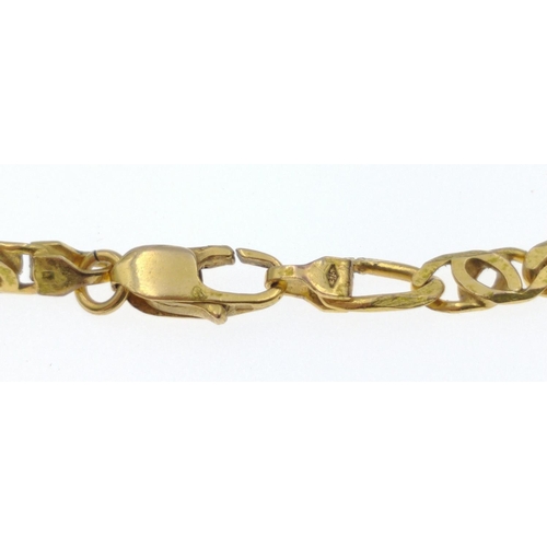 12 - 375 stamped yellow gold oval disc and link chain length 44cm and weight 14.35g approx#12