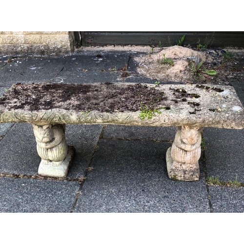 76 - A LOVELY GARDEN FABULOUS PATINA!!STONEWARE  SEAT with squirrels as seat supports -#77