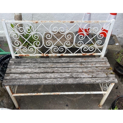 78 - An old garden seat with wrought iron work and wooden slats - a great project waiting to happen! Leng... 