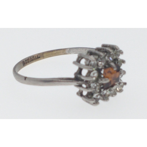 10 - 9ct and silver stamped white metal ladies square set ring with an orange square stone surrounded by ... 