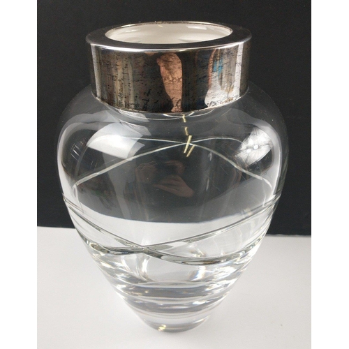 111 - A contemporary crystal vase with fine silver Hallmarked collar#132