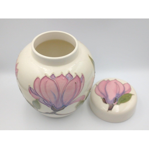 150 - A medium sized MOORCROFT stamped to base and Made In England GINGER JAR with COVER in MAGNOLIA pink ... 