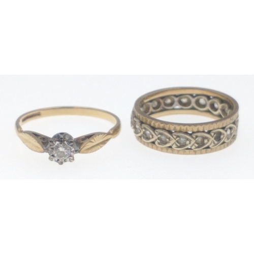 19 - Two rings, 9ct Hallmarked yellow gold ring set with an illusion set diamond, ring size N, weight gro... 