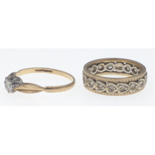 19 - Two rings, 9ct Hallmarked yellow gold ring set with an illusion set diamond, ring size N, weight gro... 