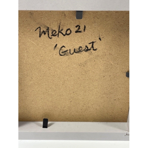 358B - LOCAL ARTIST MEKO 21  small framed acrylic on canvas title 'GUEST ' 10cm x 10cm#404