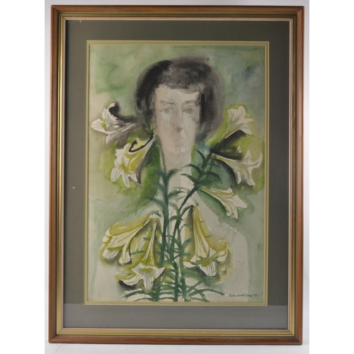 364 - EDWARD GAGE Scottish (b1925-2000) 'Nancy with Madonna Lilies' watercolour 55cm x 38cm signed bottom ... 