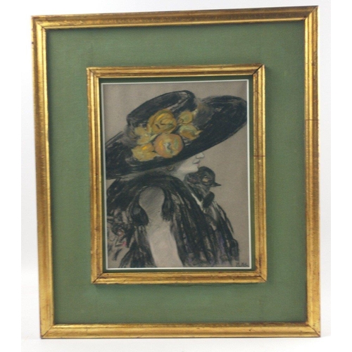 366 - REPUTEDLY BY FRANCIS CADDEL! 'A Lady in The Hat' Pastel circa late 1920's dimensions 22cm x 27cm  si... 