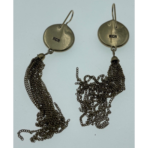 42 - A pair of vintage silver KCR Long hook EARRINGS approx 7cm long, gross weight 11.89g#53