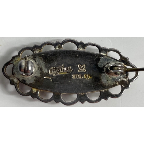 51 - Two pretty hallmarked brooches one MARCASITE, with pinkish stone, is 4cm long gross weight 8.24g, th... 