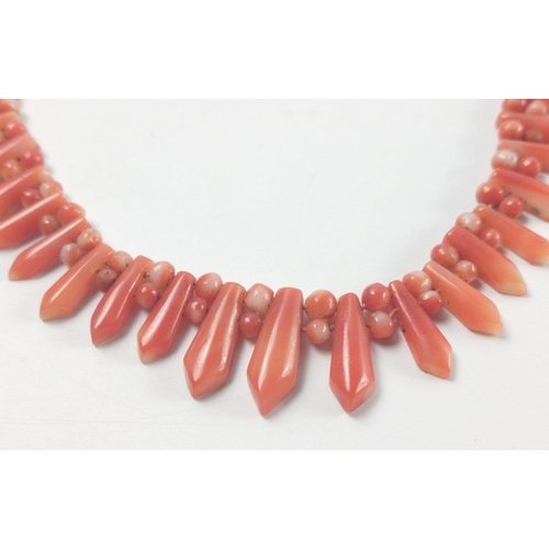 55A - A VINTAGE c1910 ORANGE AND WHITE CORAL necklace with fastener#68