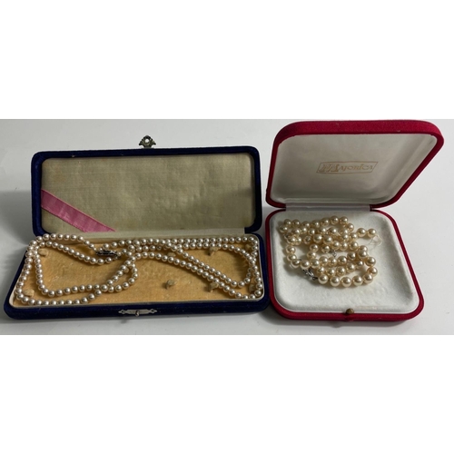 56 - A set of MAJORICA boxed pearl necklace(will require repaired) with another double set of boxed pearl... 