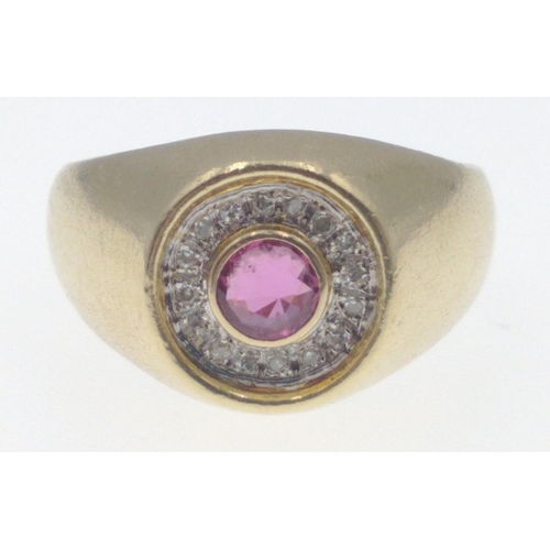 6 - 585 stamped gents FABULOUS large ruby(4mm diameter) centred with diamond chips(tested) surrounding t... 