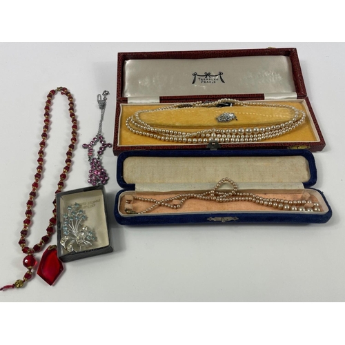 67 - A collection of pearls and costume jewellery to include 3 pearl necklaces (46cm, 20cm and 36cm appro... 