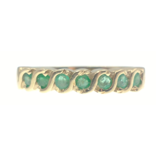 7 - 375 Hallmarked with seven even sized Emerald setting  ring size O, weight 3.55g gross approx#8