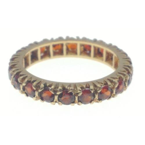 8 - 9ct stamped GORGEOUS GARNET set  eternity style ring size N, weight gross 3.10g approx#9