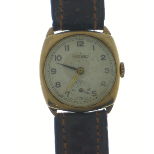 81 - A VINTAGE ROTARY 375 & ALD stamped yellow gold cased watch with a separate second dial with brown le... 