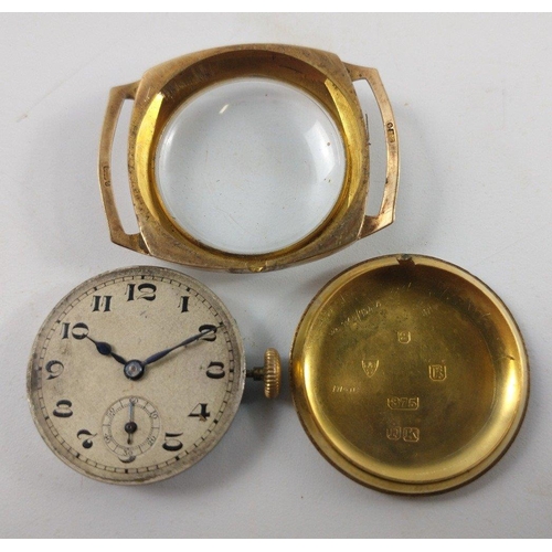 83 - A VINTAGE c1930's 375 stamped yellow gold cased vintage wrist watch with second hand dial at the foo... 