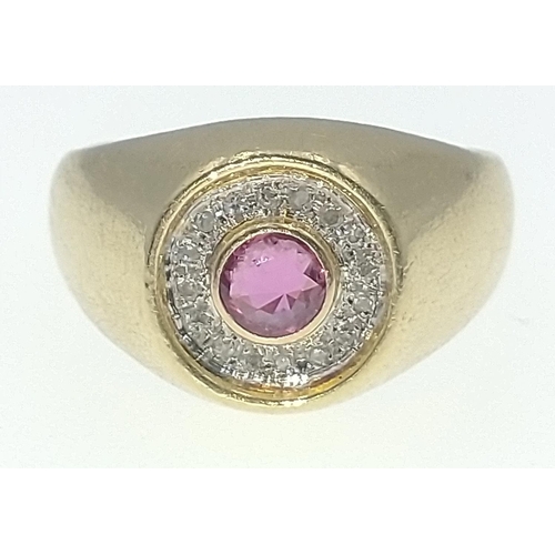 1 - 585 stamped gents FABULOUS large ruby(4mm diameter) centred with diamond chips(tested) surrounding t... 