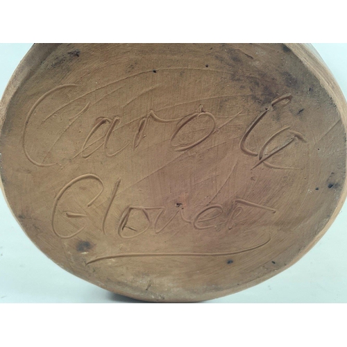 101 - A large ceramic handled POT by CAROLE GLOVER in yellow and brown height 43cm x 11cm diameter at rim#... 